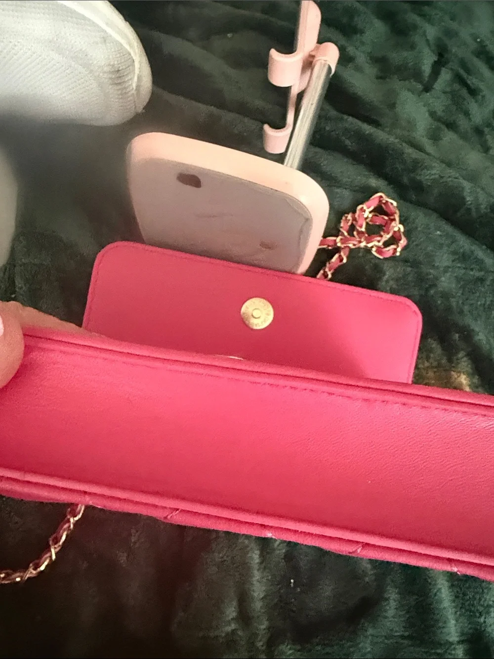 bebe Quilted Crossbody Bag in Hot Pink with Gold Chain